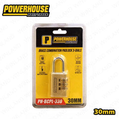 Powerhouse by Winland 30mm Brass Combination Padlock 3Dials w/ Solid Brass|Pin Cylinder PH-BCPL