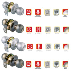 HERKS by Winland Satin Stainless/Antique Brass ROUND HERKS Knobset Cylindrical Entrance & Privacy Function