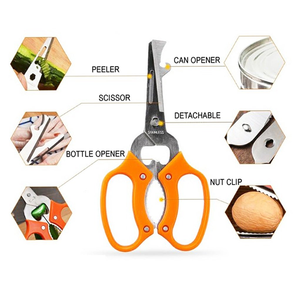 555 5 in 1 Multi Purpose Household Stainless Steel Plastic Handle Kitchen Scissors 185mm - Winland Depot