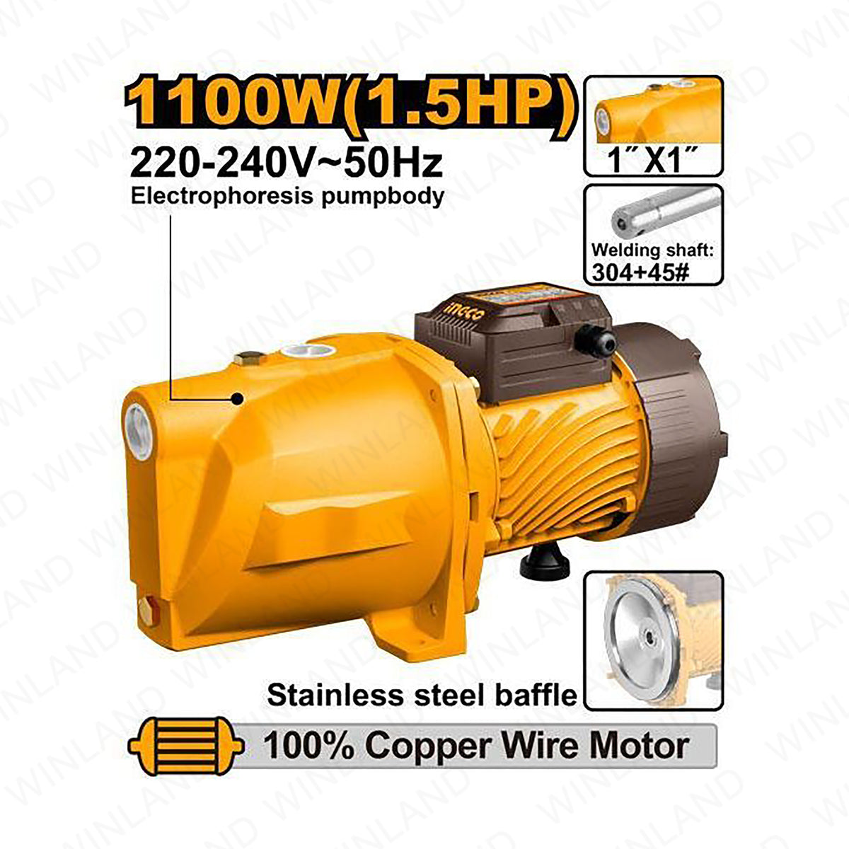 Ingco  1100W(1.5HP) Self-Priming Jet Pump | Water Pump (220-240V~60Hz) JP110068-5 ING-HT