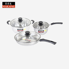 555 by Winland High Quality Induction 3pcs Cookware Set Stainless Steel w/ Glass Cover Lid 9956