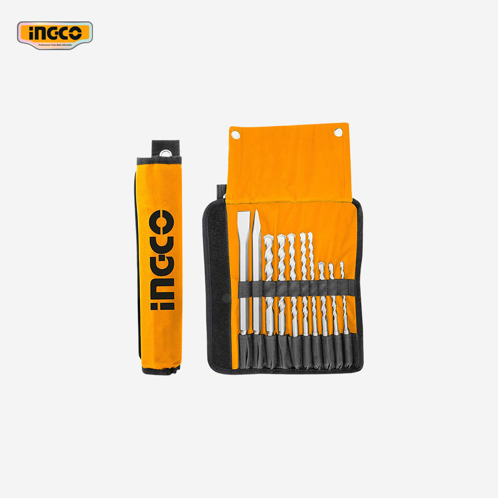 Ingco 10 Pcs Hammer Drill Bits and Chisels Set AKD2101