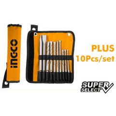 Ingco 10 Pcs Hammer Drill Bits and Chisels Set AKD2101