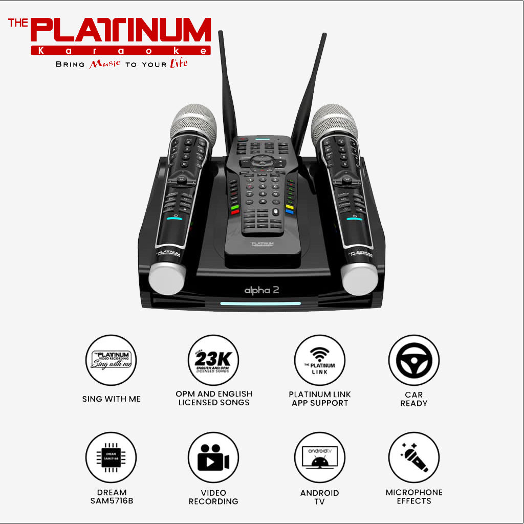 Platinum Karaoke Alpha 2 | 4K Wireless Microphone Karaoke Player & Android TV Karaoke System with Free 6-Month Song Update