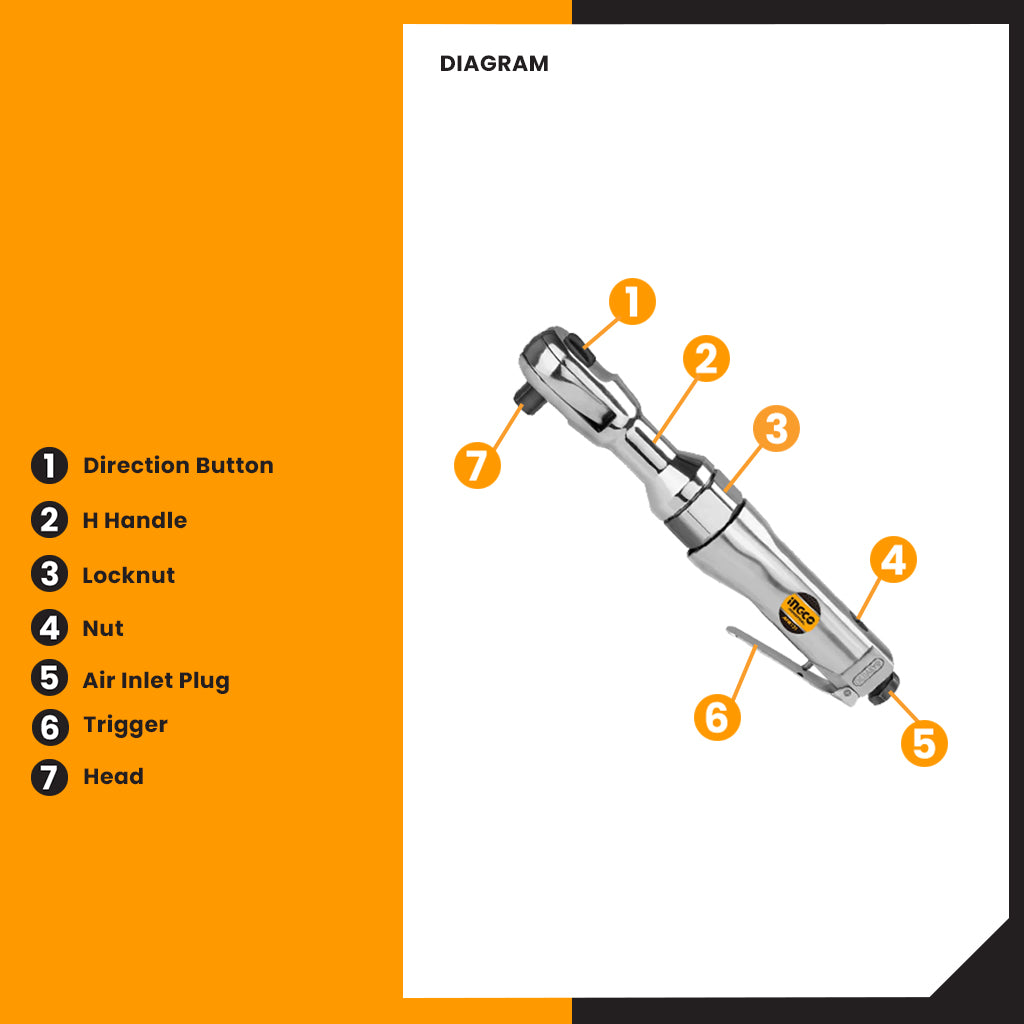 Ingco 1/2" Air Ratchet Wrench ARW121