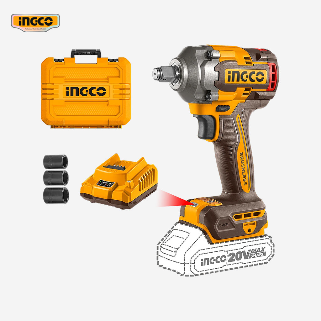 Ingco Ingco P20S Lithium-Ion Cordless Brushless motor Impact Wrench 20V 400N.m CIWLI2040 ING-CT