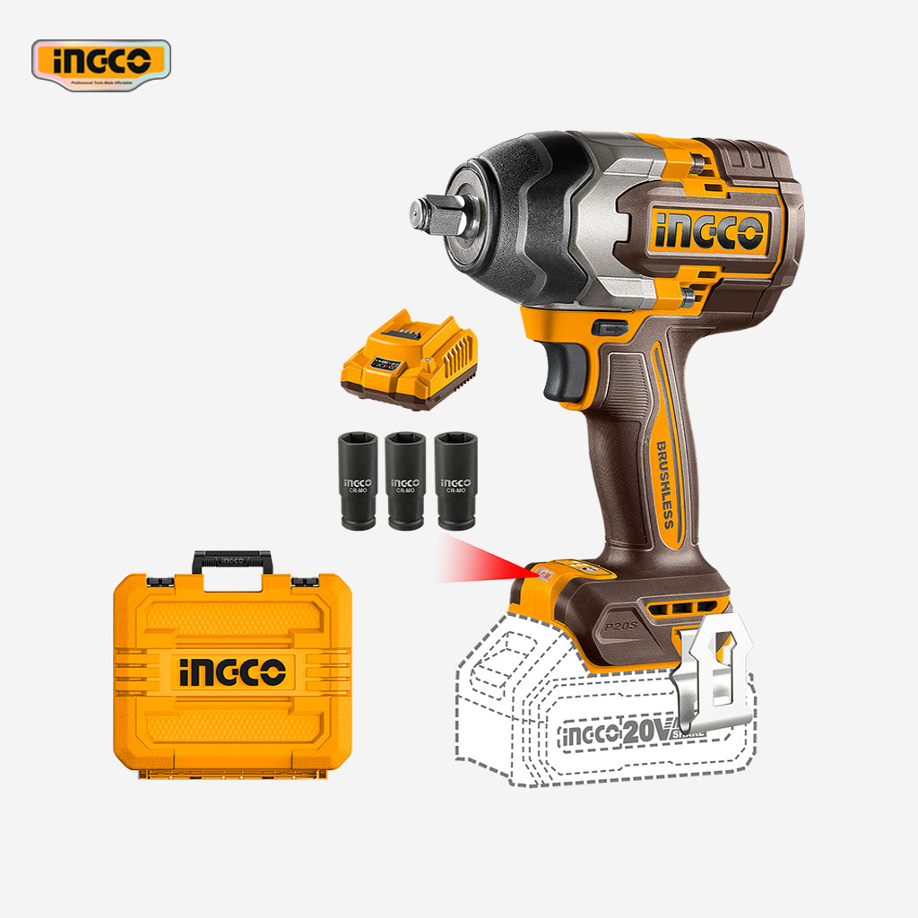 Ingco Ingco P20S 20V Brushless Cordless Lithium-Ion Impact Wrench CIWLI2085 ING-CT