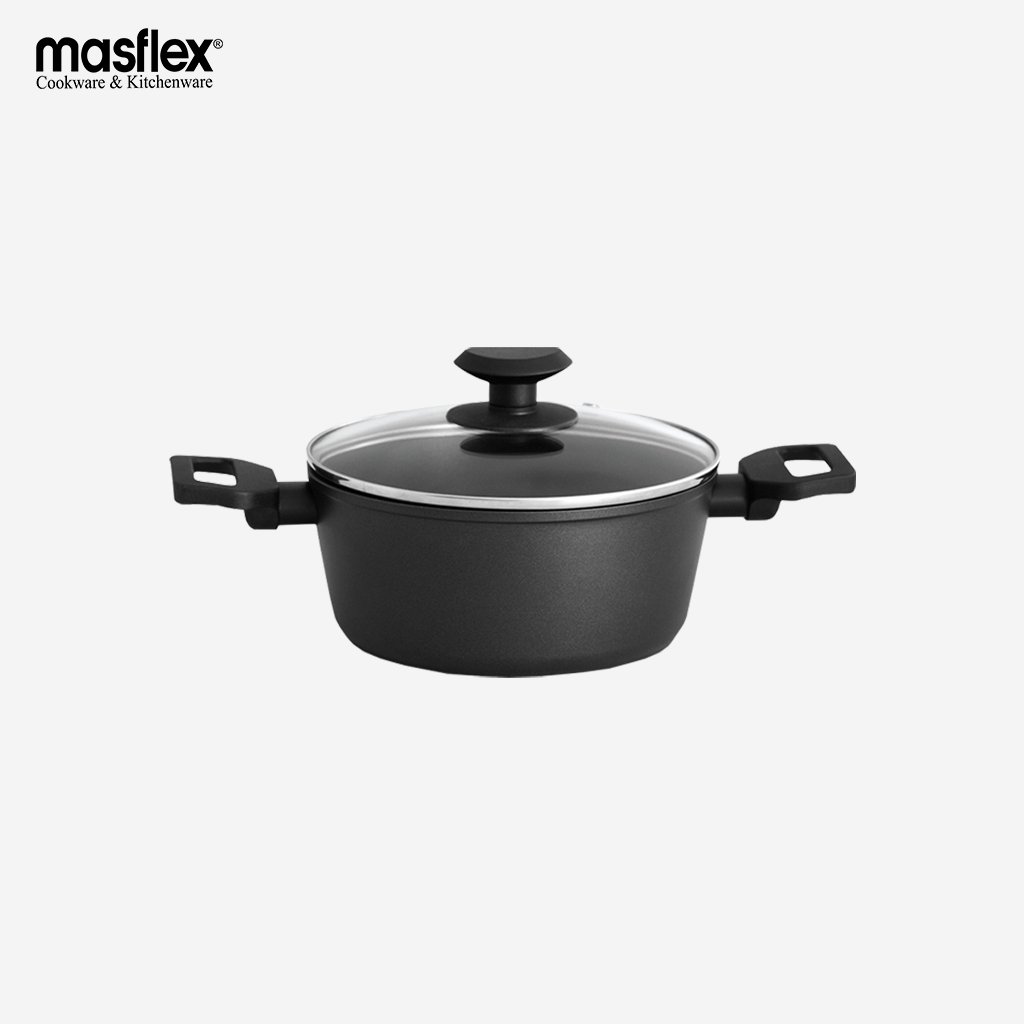 Masflex 20cm-24cm Forged Cook Safe Non-Stick Induction Casserole with Glass Lid