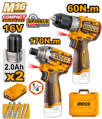 16V/M16 2PCS Combo Kit with Lithium-Ion Cordless Compact Drill COSLI240968 ING-COR