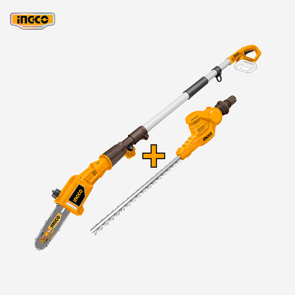 Ingco P20S 20V Lithium-Ion Pole Saw with Pole Hedge Trimmer CPTS201681