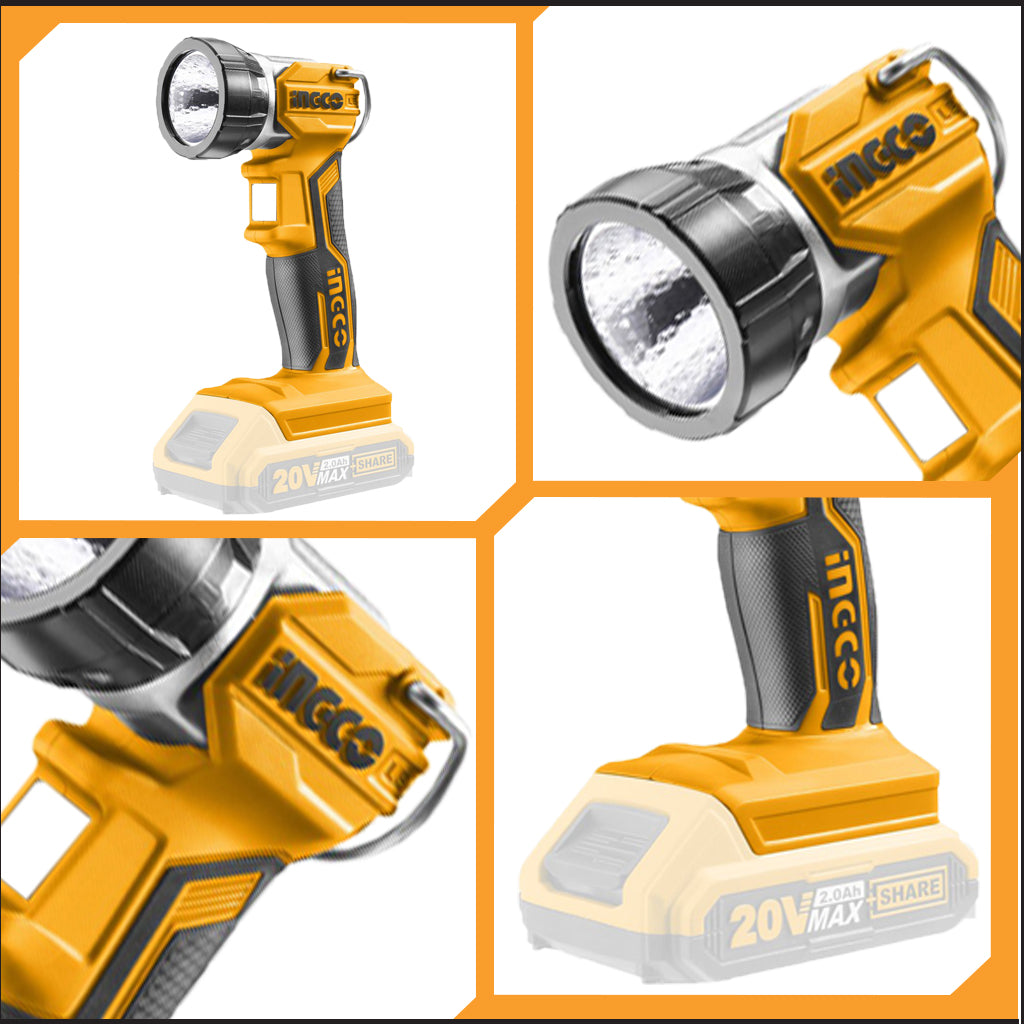 Ingco P20S 20V Li-Ion Cordless Work Lamp Flashlight 1.5W-3.2W-5W