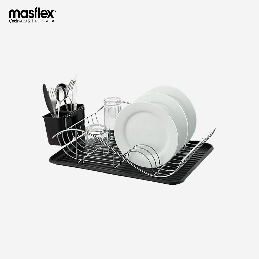 Masflex Trendy Dish Organizer Tray Rack with Black Chrome Plated Elega ...