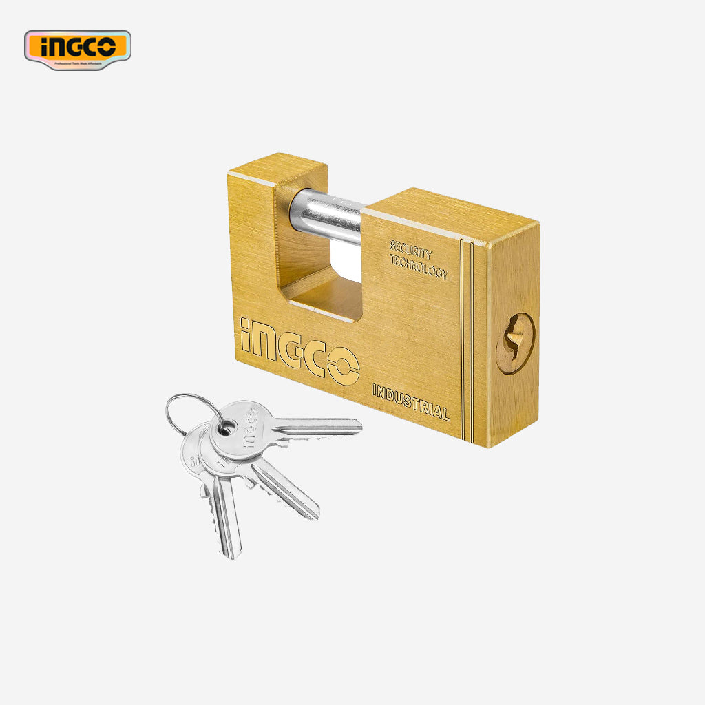 Ingco Ingco Heavy Duty Padlock Monoblock Lock w/ 3 pcs Keys, Solid Brass Block Rectangular Lock