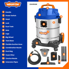 Wadfow 20 Liters Wet & Dry Vacuum Cleaner