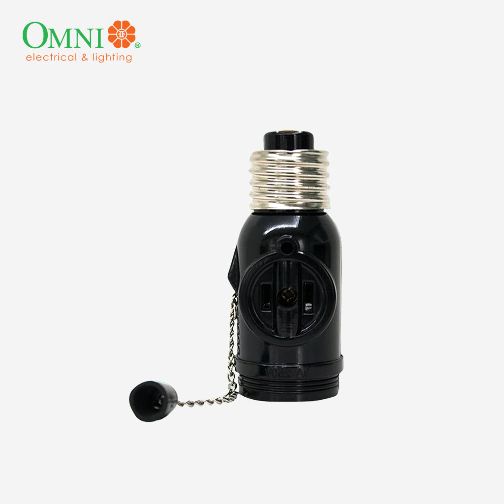 Omni by Winland Chain Pull Socket with 2 Flat Pin Outlets 3A 250V E27-712