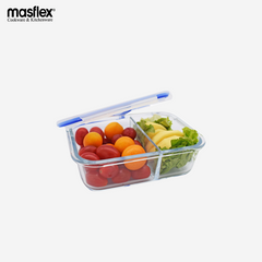 Masflex 640ml Rectangular Glass Food Container W/Division 100% Hygienic & Food Safe FE-24