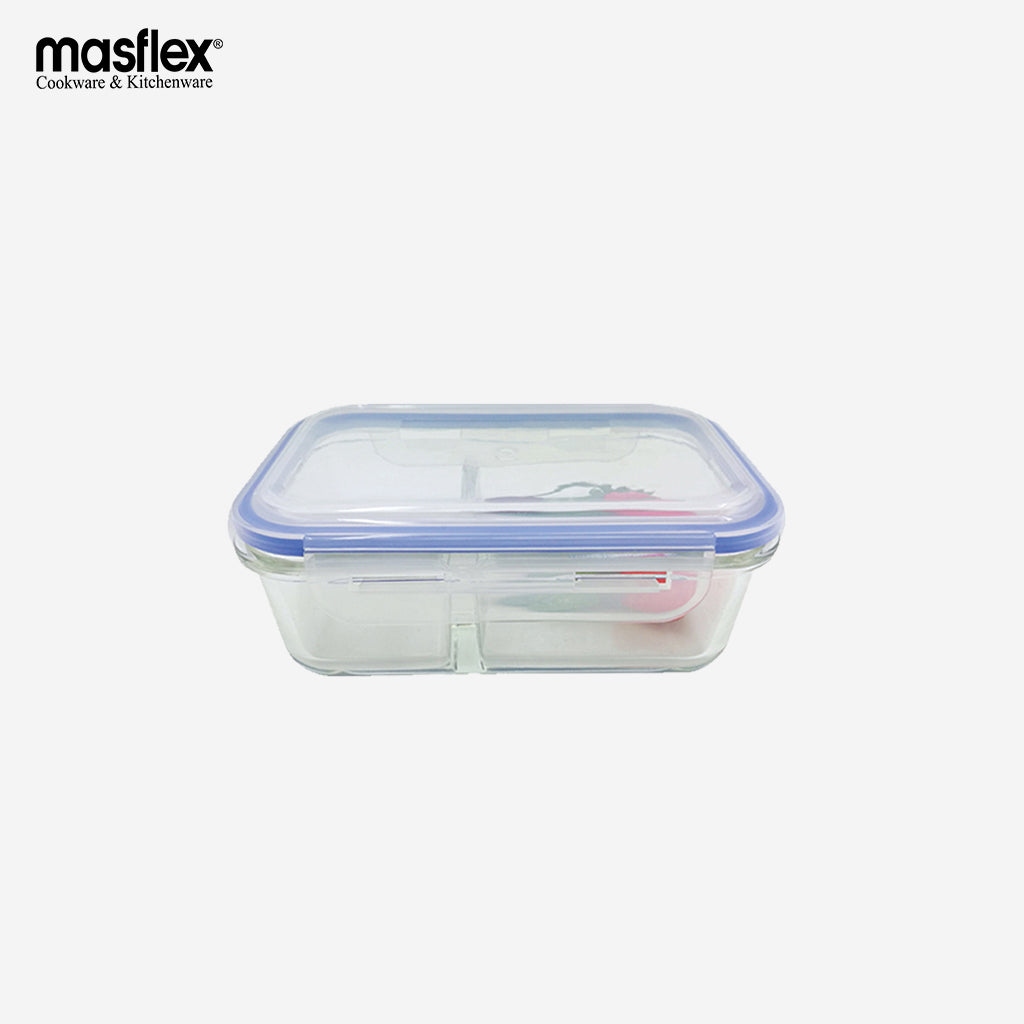 Masflex 1040ml Rectangular Glass Food Container W/ Division 100% Hygie ...