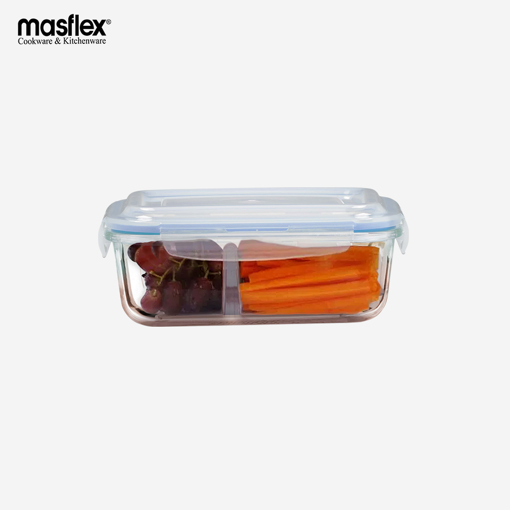Masflex 450mL Rectangular Leakproof Glass Food Container W/ Division F ...