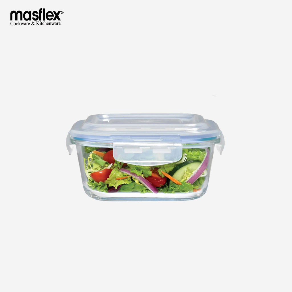 Masflex 800ml Square Borosilicate Leakproof Glass Food Container 100% Hygienic FE-800