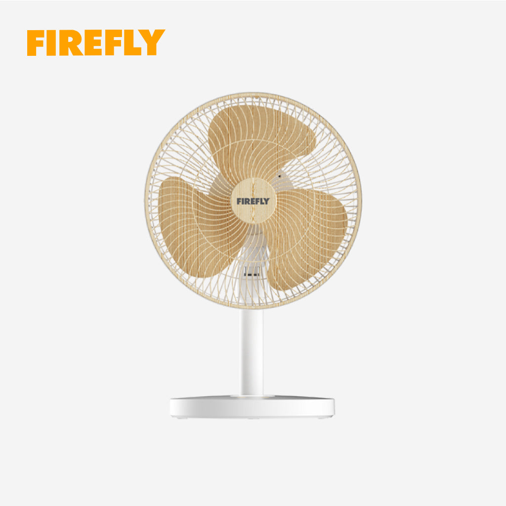 Firefly by Winland 12 inch Rechargeable Fan w/ Light and Wood Design - FEL662