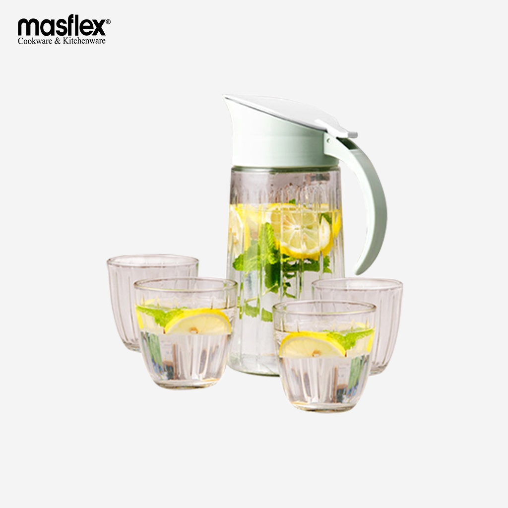 Masflex 5 piece Delight Glass Pitcher Set (Pitcher-1.2 Liters / Glass–200 ml) GB-SQH/L5