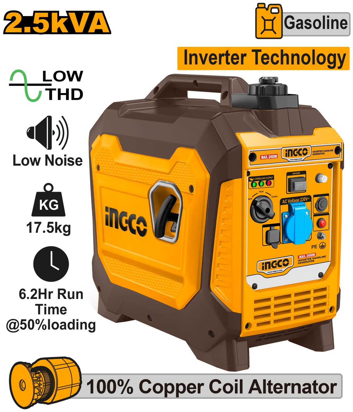 Inverter Gasoline Generator 2.5KVA 220-240V 60Hz GEI25006-5P ING-EN