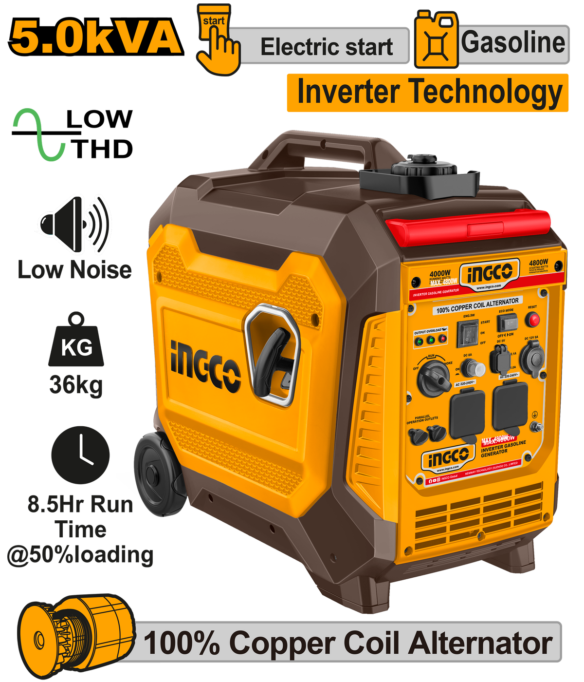 Inverter Gasoline Generator 5.0KVA 220-240V 60Hz GEI50006-5P ING-EN