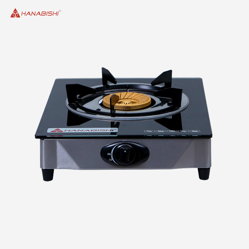 Hanabishi Single Burner Gas Stove Glass Top Pannel,Black Iron Trivet GGS100