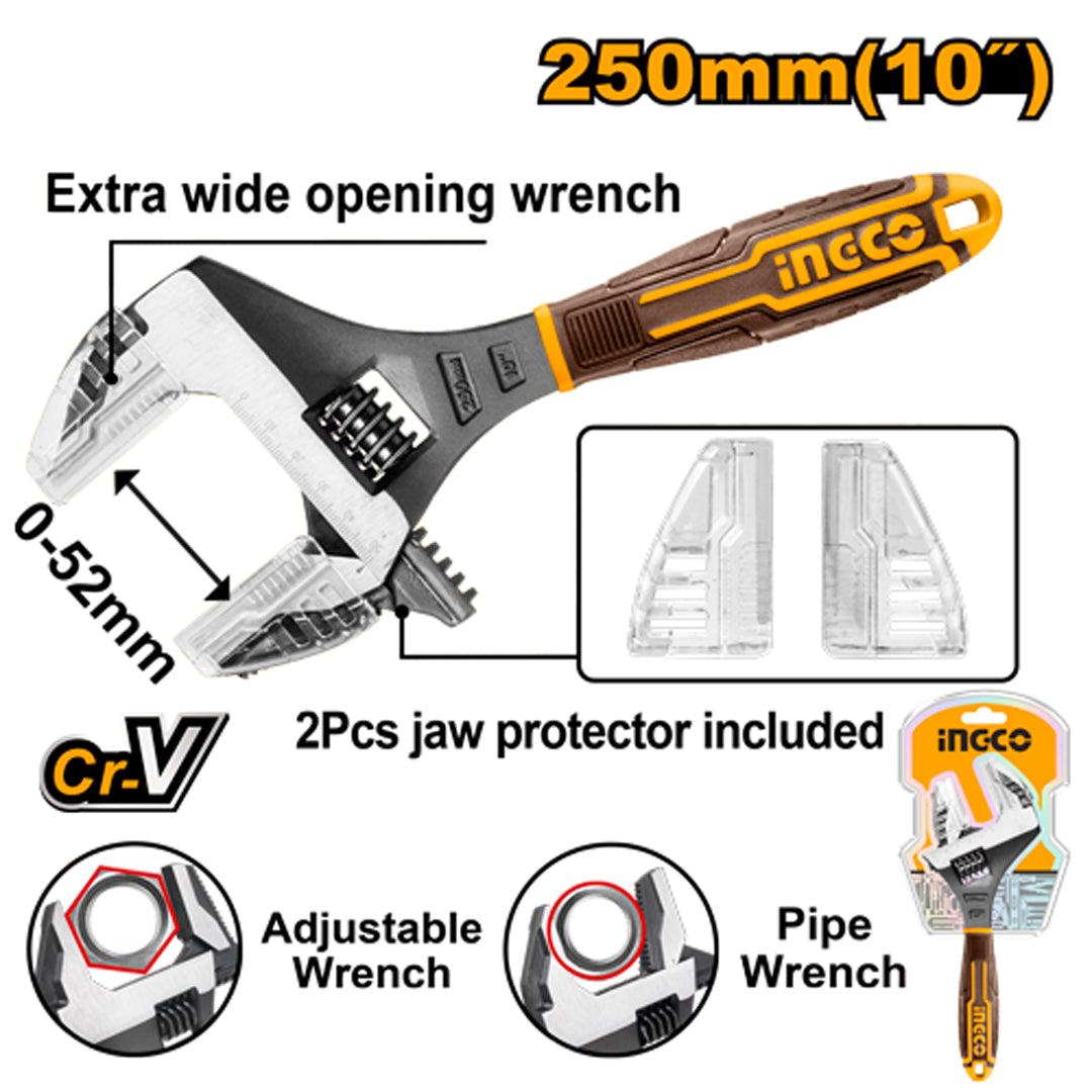 Ingco 10 Inch  2-in-1 Adjustable Wrench & Pipe Wrench HADWG0810