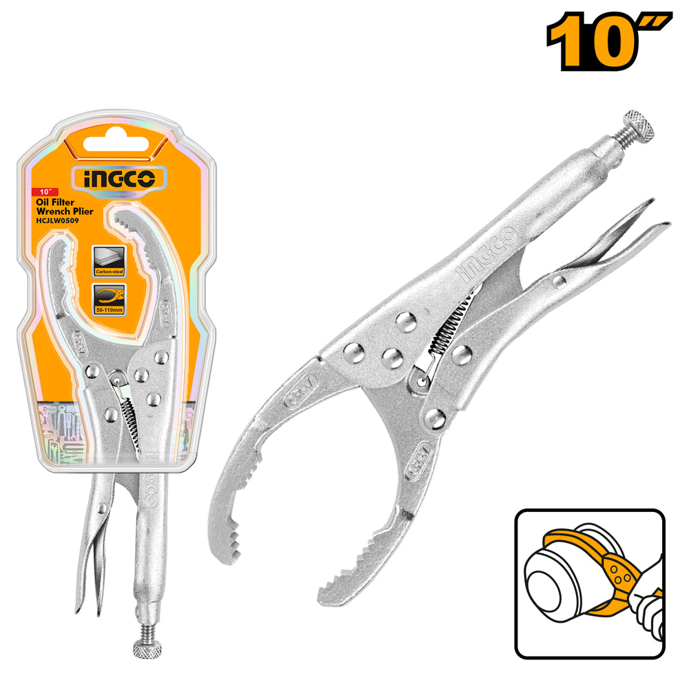 Ingco 10 Inch Adjustable Oil Filter Wrench Locking Plier 50-110mm HCJLW0509