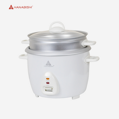 Hanabishi Aesthetic Rice Cooker 1L Serves 3cups Glass Cover w/ Steamer HHRC10WHT