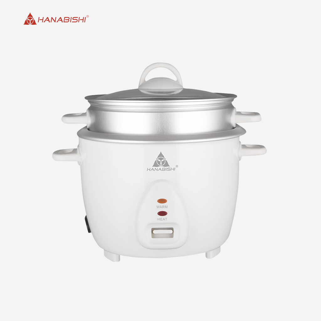 Hanabishi Rice Cooker 1.5L serves 4-5 cups Glass Cover w/ Steamer HHRC15WHT