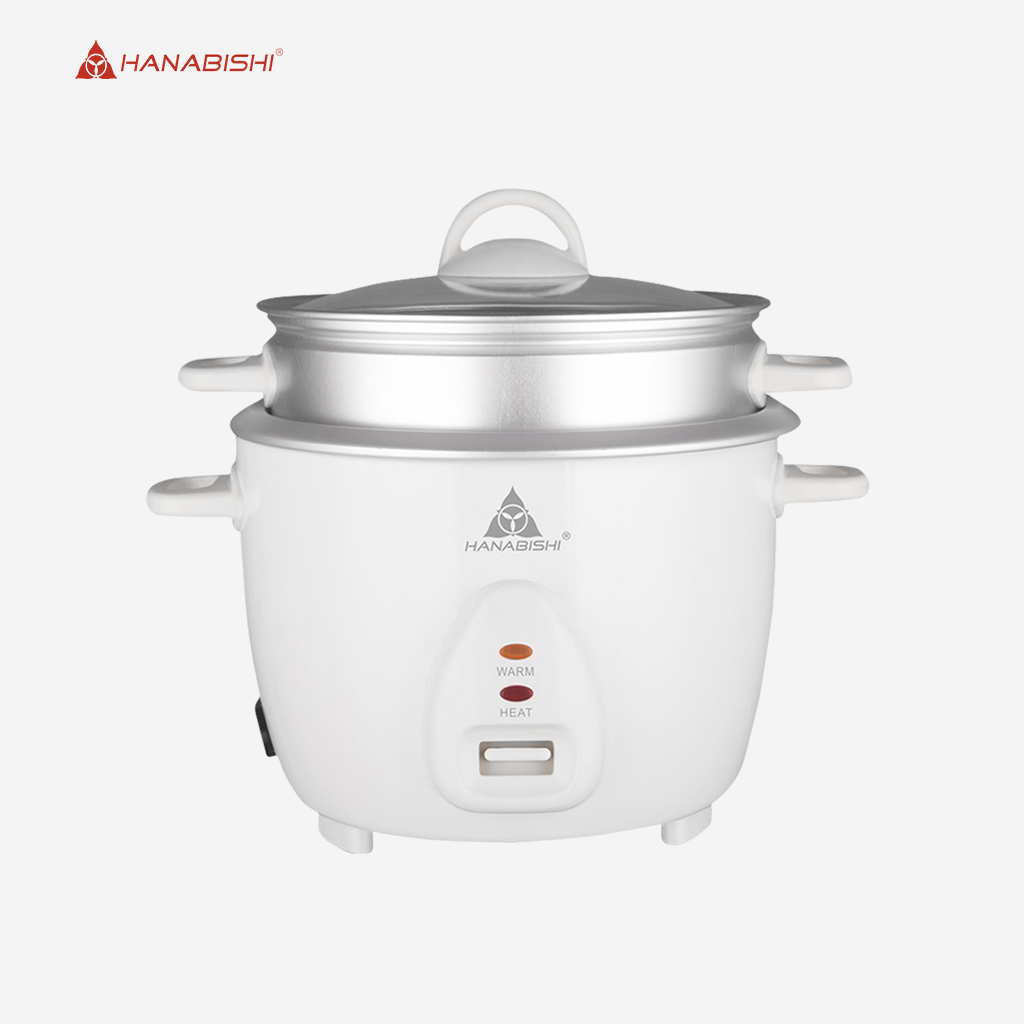 Hanabishi Rice Cooker 1.8L serves 10 cups Glass Cover with Steamer HHRC18WHT