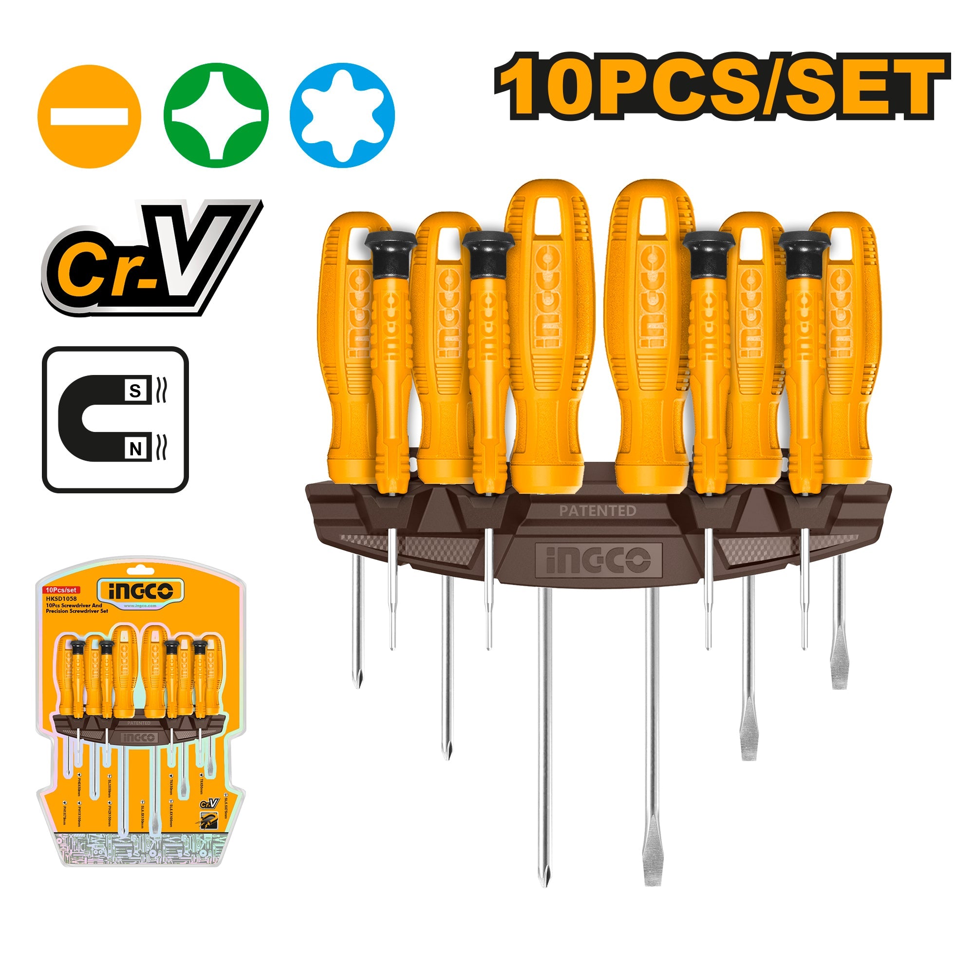 Ingco 10 Pcs Screwdriver and Precision Screw Driver Set HKSD1058