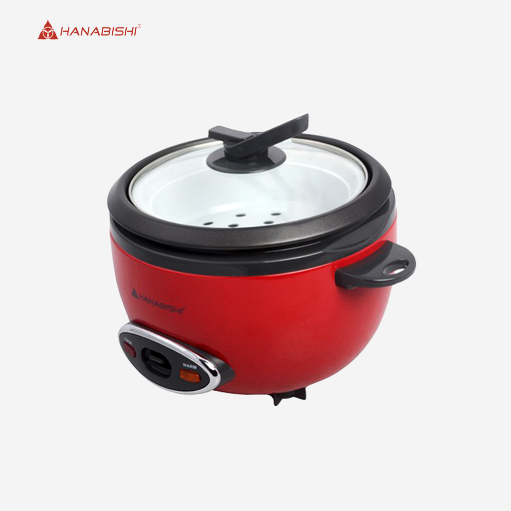 Hanabishi Rice Cooker 1L serves 5 cups Glass Cover Teflon Inner Pot with Steamer HRC10BRC