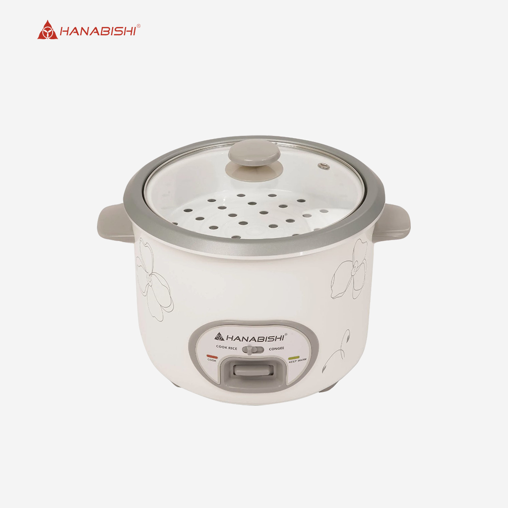 Hanabishi Rice Cooker 1.5L serves 4-5 cups Glass Cover w/ Steamer HRC15R2C