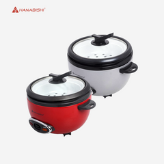 Hanabishi Rice Cooker 1L serves 5 cups Glass Cover Teflon Inner Pot with Steamer HRC10BRC