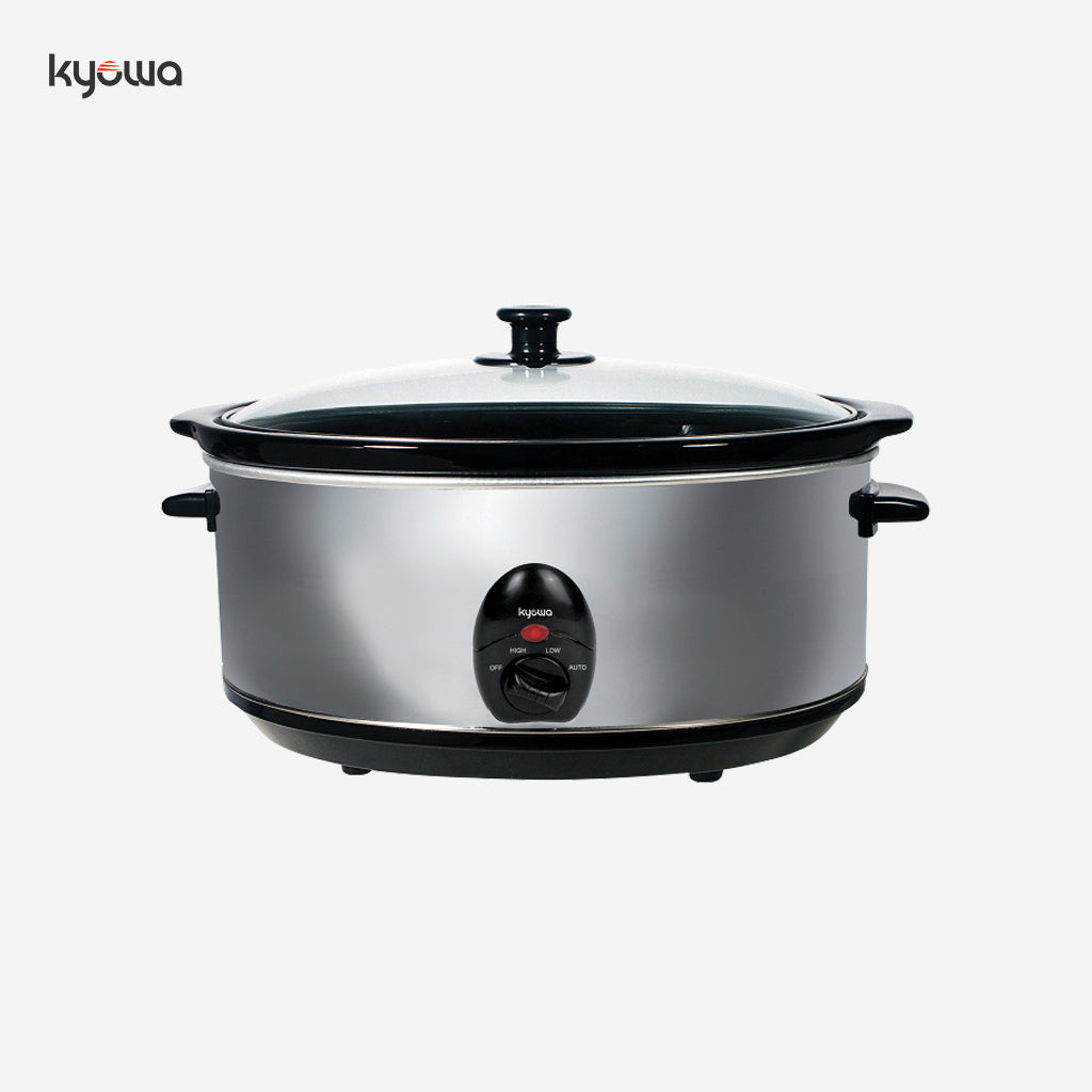 Kyowa 6.5L Oval Slow Cooker Stainless Steel Body w/ Ceramic Inner Pot & Glass Cover