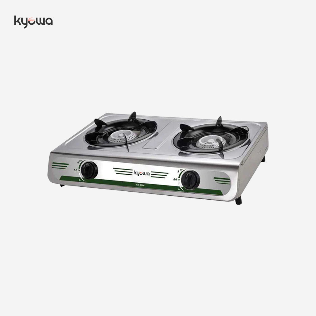 Kyowa Stainless Steel Double Burner Gas Stove with Cast Iron Burners