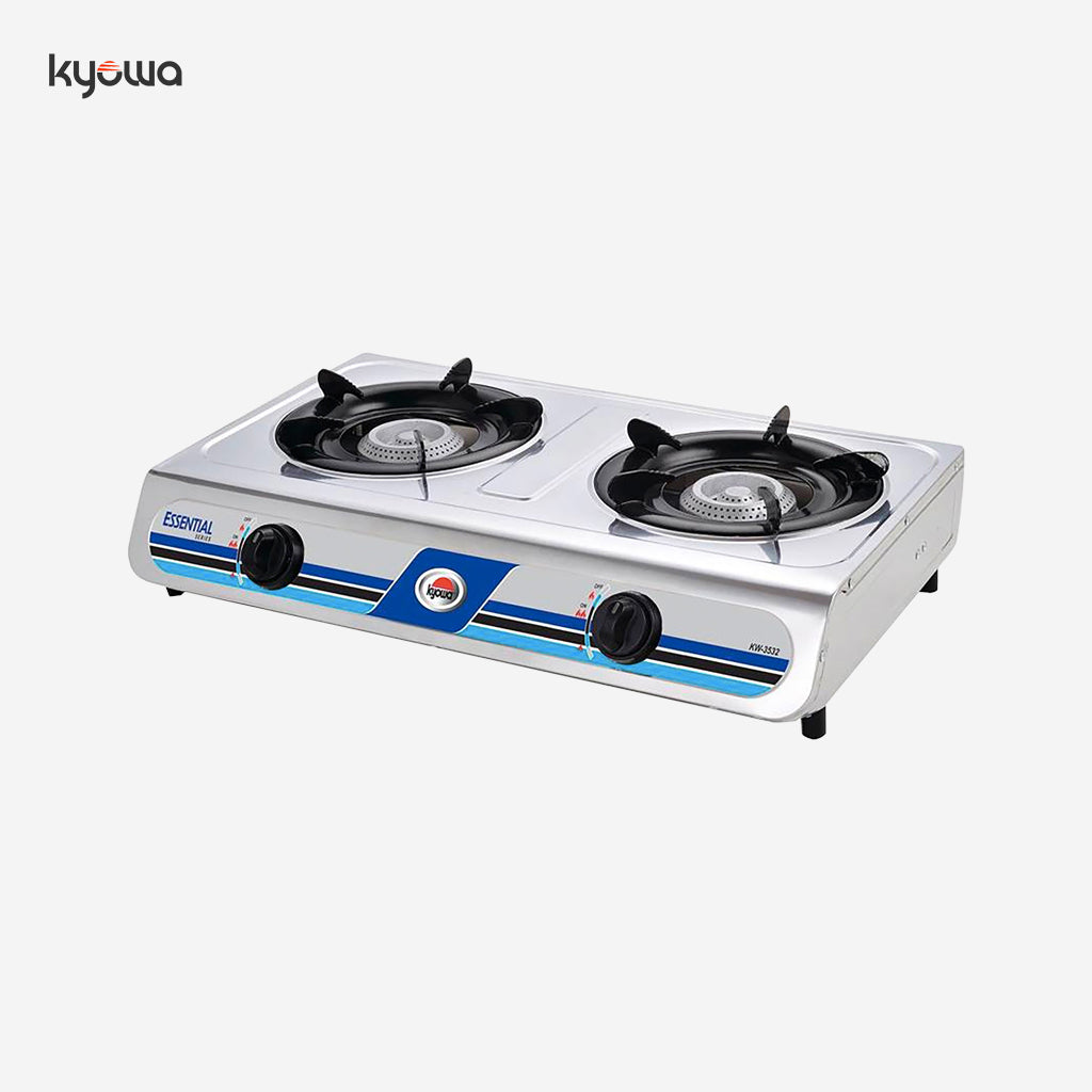 Kyowa Stainless Steel Double Burner Gas Stove with Cast Iron Burners