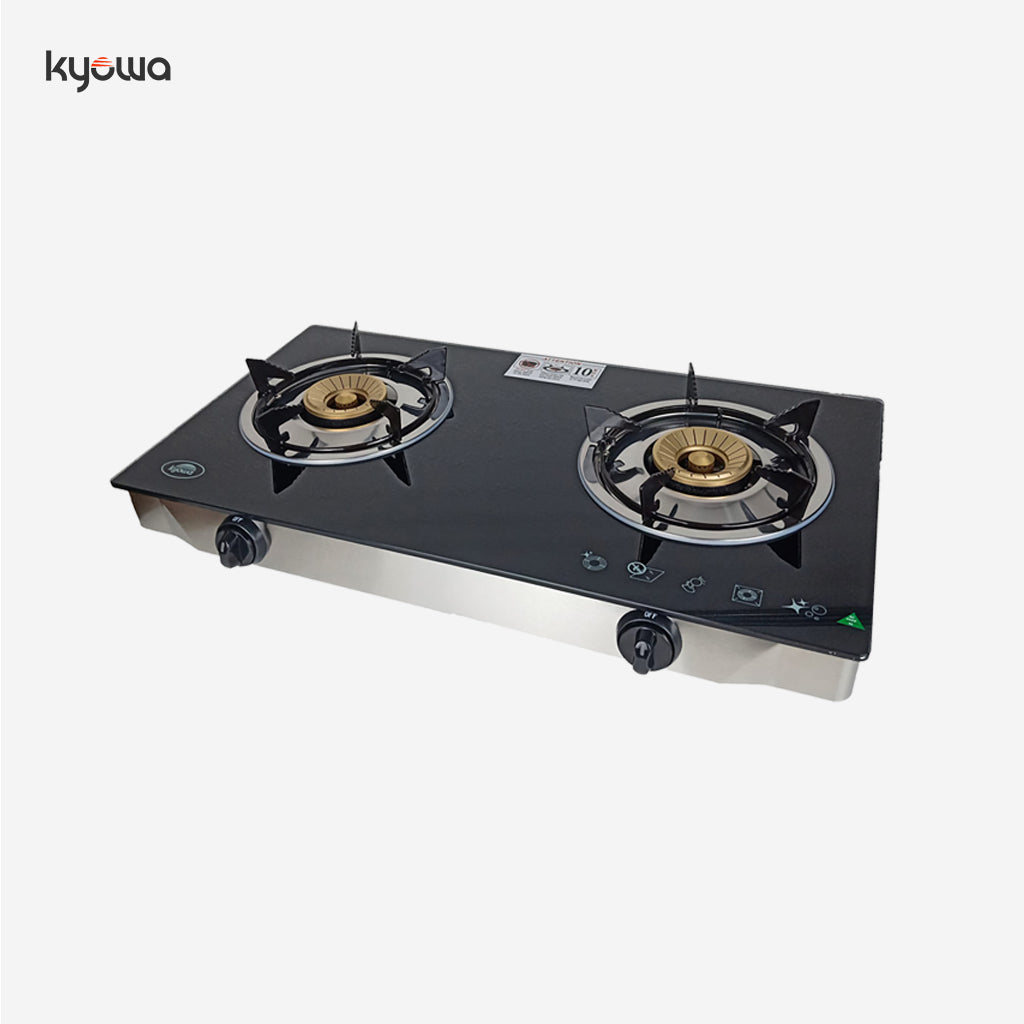 Kyowa KW-3560 Fuel Efficient Glass Top Double Burner Gas Stove (Black)