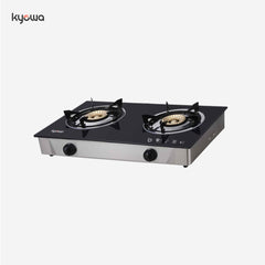 Kyowa Tempered Glass Double Burner Gas Stove with Cast Iron Burners KW-3562