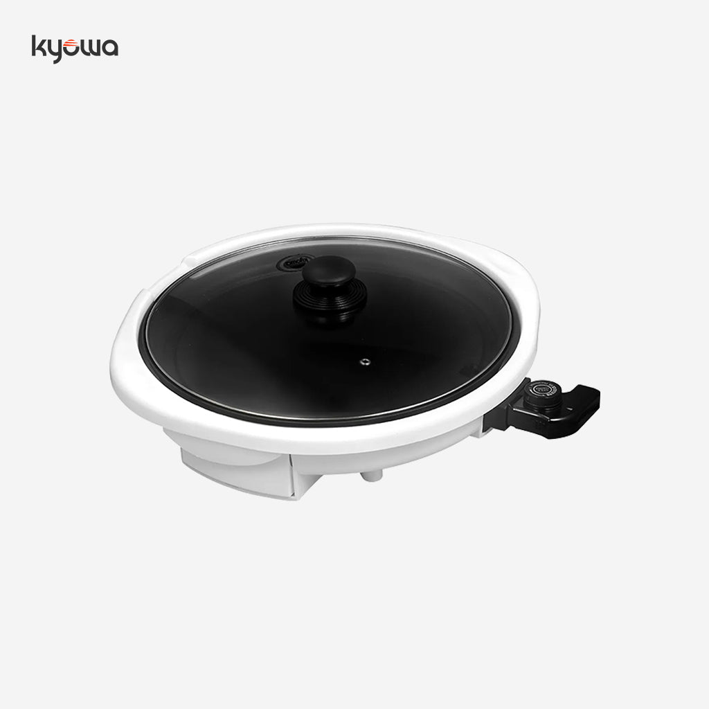 Kyowa Round Electric Griller Pan w/ Lid Flat Non-stick Coated Grill Pan KW-3757