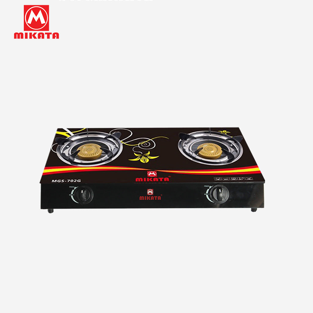 Mikata Glass Top Double Burner Gas Stove Strong & Durable Steel Body MIK-MGS-702G