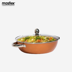 Masflex by Winland 28 cm Aluminum Non Stick Induction Copper Skillet with Glass Lid NK-FS