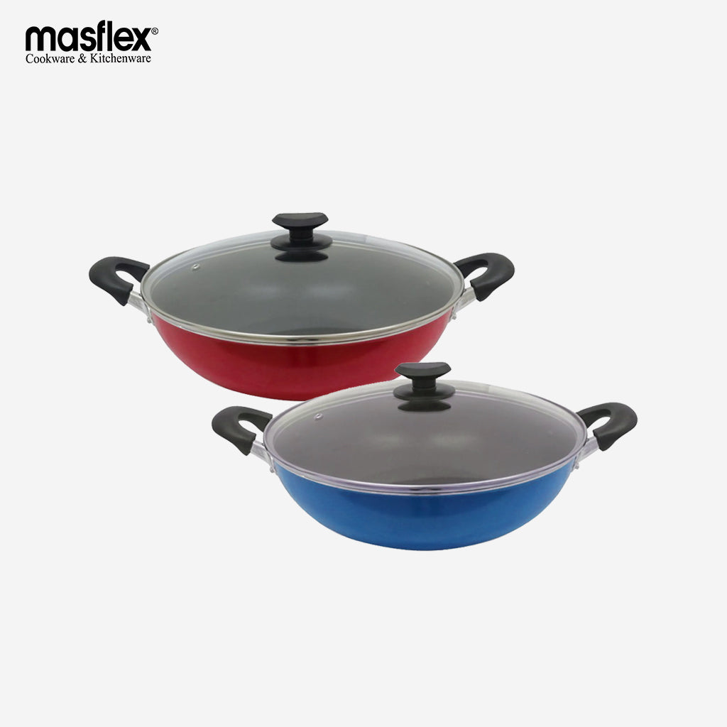 Masflex 32cm Non Stick Induction Wok with Glass Lid NS-CX-812