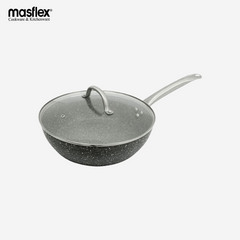 Masflex Forge Stone Non-Stick Induction Deep Fry Pan w/ Glass Lid 28cm Frying Pan NS-FG56