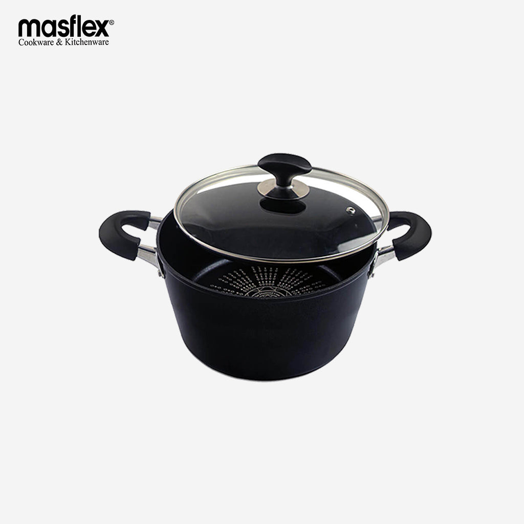 Masflex 24cm Forged Blue Diamond Non Stick Induction Stock Pot w/ Glass Lid NS-KO-100