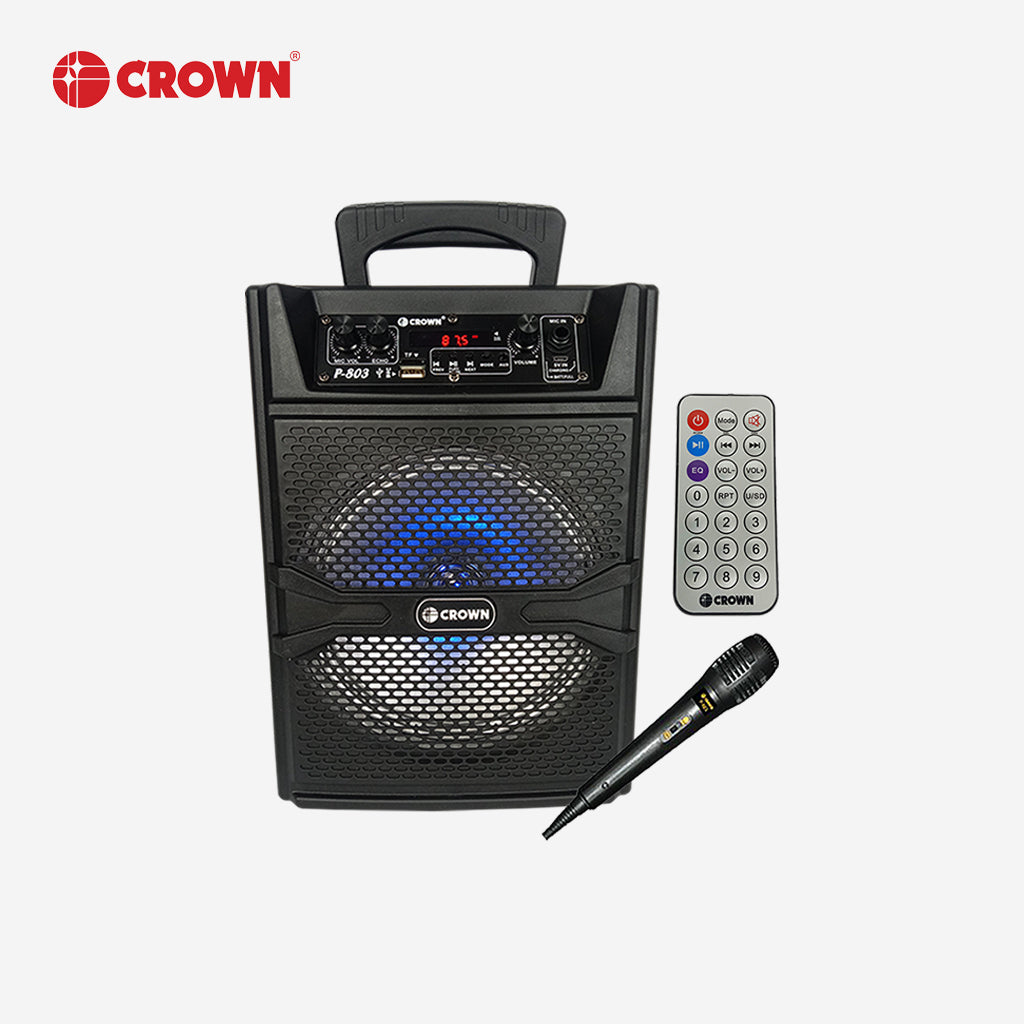 Crown 8-Inch Full Range Rechargable Portable Mini Karaoke Speaker System P-803