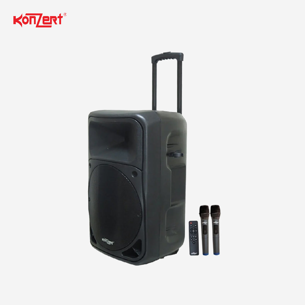 Konzert 15 Inch PANALO 15 5500W Portable Trolley Speaker w/ USB/SD/BT & 2 Wireless Mic